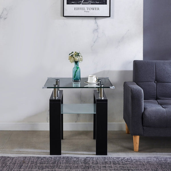 English Elm Clear Tempered Glass Square End Table Chrome Frame Frosted Shelf Modern Living Room W1311P144550
