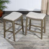 English Elm Saddle Stool -25" Counter Stool, Gray/Light Gray Fabric, Set Of 2