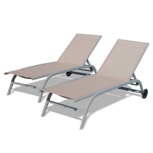 English Elm Chaise Lounge Set Of 2 With Wheels - Adjustable Outdoor Chairs For Pool, Patio, Beach, Yard Comfort W1859109848