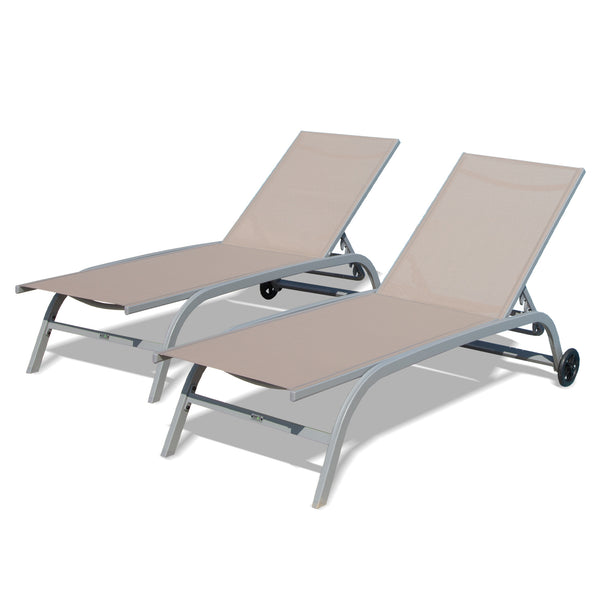 English Elm Chaise Lounge Set Of 2 With Wheels - Adjustable Outdoor Chairs For Pool, Patio, Beach, Yard Comfort W1859109848