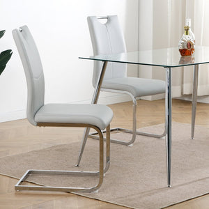 English Elm Modern Faux Leather Dining Side Chairs with Chrome Legs Ergonomic Set of 2 Grey+Silver W210127288
