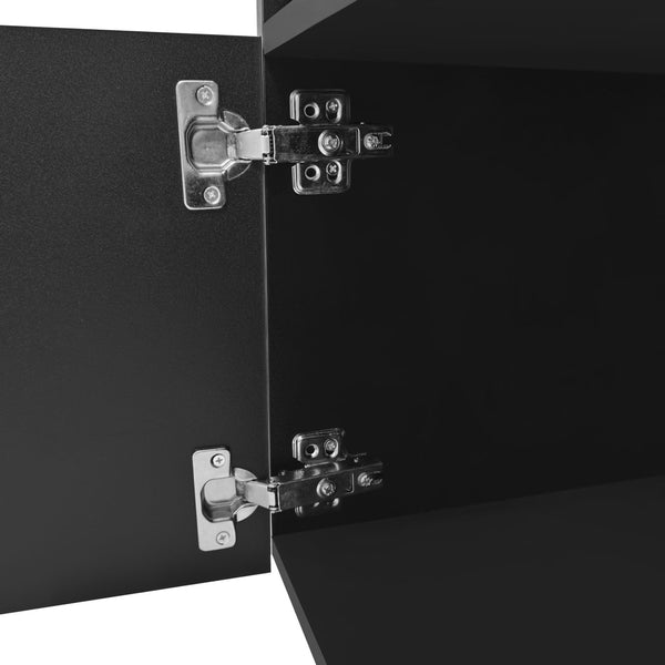 English Elm Unique Low Profile Media Console with Led Lighting Glass Shelves Fits Tvs to 105 Black N721S000057B