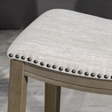 English Elm Saddle Stool -25" Counter Stool, Gray/Light Gray Fabric, Set Of 2