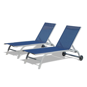 English Elm Chaise Lounge Outdoor Set Of 2 With Wheels, Adjustable Recline, Durable Design For Patio & Poolside W1859109846