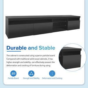 English Elm Unique Low Profile Media Console with Led Lighting Glass Shelves Fits Tvs to 105 Black WF314584AAB