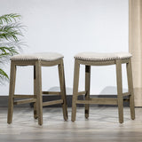 English Elm Saddle Stool -25" Counter Stool, Gray/Light Gray Fabric, Set Of 2