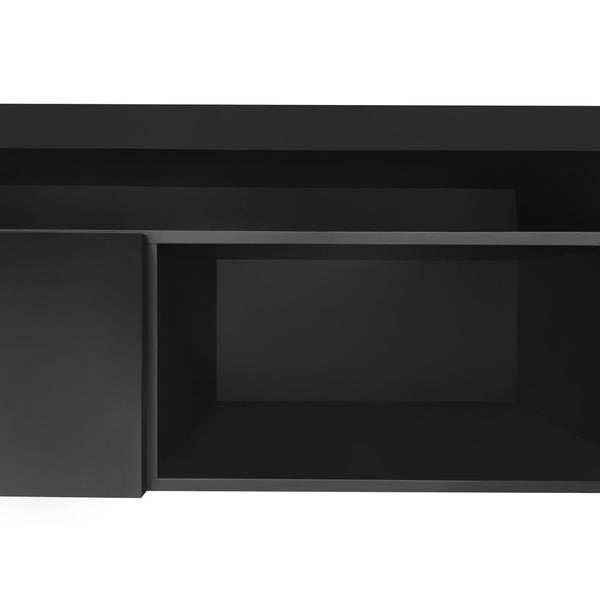English Elm Unique Low Profile Media Console with Led Lighting Glass Shelves Fits Tvs to 105 Black WF314584AAB