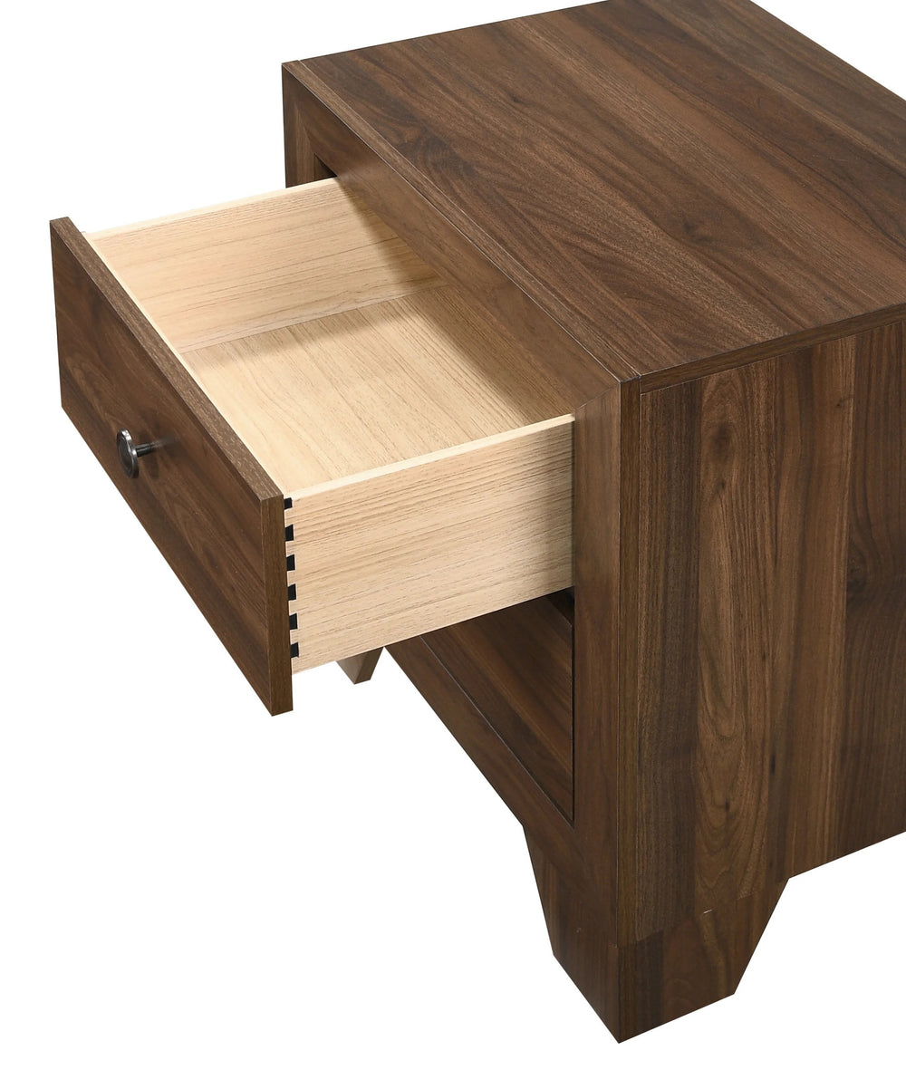 English Elm 1pc Transitional Nightstand with 2 Drawers Rustic Weathered Finish Metal Hardware Cozy Bedroom Accent Brown 24.3 L x 19.4 W x 26.6 H B011P144384