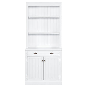 English Elm 83.4"Tall Bookcase with 3 LED Lights, Modern White Bookshelf with 2 Doors 1 Drawer & Adjustable Shelves SR000002AAK