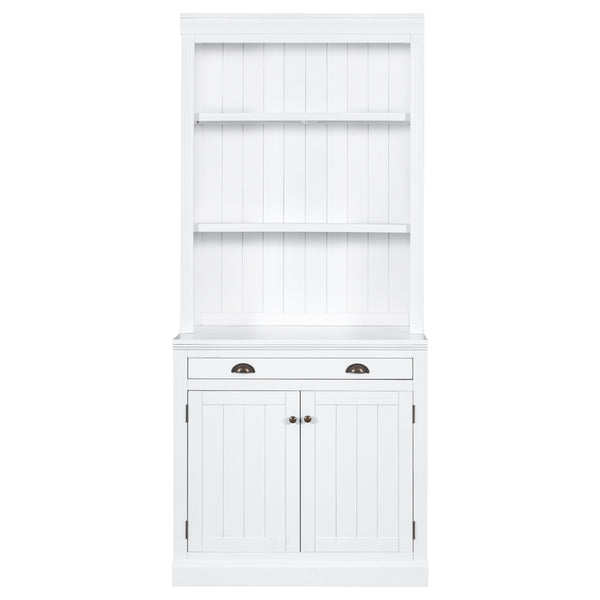 English Elm 83.4"Tall Bookcase with 3 LED Lights, Modern White Bookshelf with 2 Doors 1 Drawer & Adjustable Shelves SR000002AAK