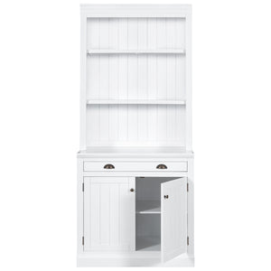 English Elm 83.4"Tall Bookcase with 3 LED Lights, Modern White Bookshelf with 2 Doors 1 Drawer & Adjustable Shelves SR000002AAK
