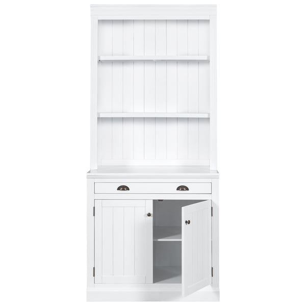 English Elm 83.4"Tall Bookcase with 3 LED Lights, Modern White Bookshelf with 2 Doors 1 Drawer & Adjustable Shelves SR000002AAK