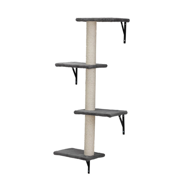 English Elm 5 Piece Wall Mounted Cat Tree with Sisal Posts Flannel Condo Perches and Rope Bridge Gray W2181P144416