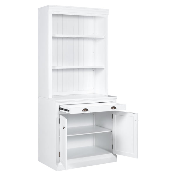 English Elm 83.4"Tall Bookcase with 3 LED Lights, Modern White Bookshelf with 2 Doors 1 Drawer & Adjustable Shelves SR000002AAK