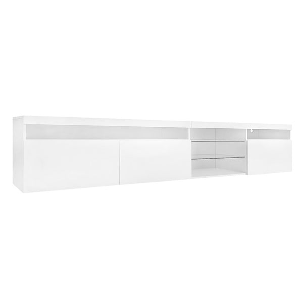 English Elm Unique Low Profile Media Console with Led Lighting Glass Shelves Fits Tvs to 105 White N721S000057K