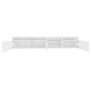English Elm Unique Low Profile Media Console with Led Lighting Glass Shelves Fits Tvs to 105 White WF314584AAK