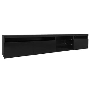 English Elm Unique Low Profile Media Console with Led Lighting Glass Shelves Fits Tvs to 105 Black N721S000057B