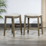 English Elm Saddle Stool -25" Counter Stool, Gray/Light Gray Fabric, Set Of 2