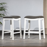 English Elm Saddle Stool -25" Counter Stool, White/Dark Gray Pu, Set Of 2