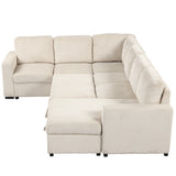 English Elm U-Shaped Corduroy Combination Corner Sofa With Storage Lounge Chair, 6-Seater Oversized Sofa, With Usb Interfaces,Suitable For Living Room, Office, and Spacious Space