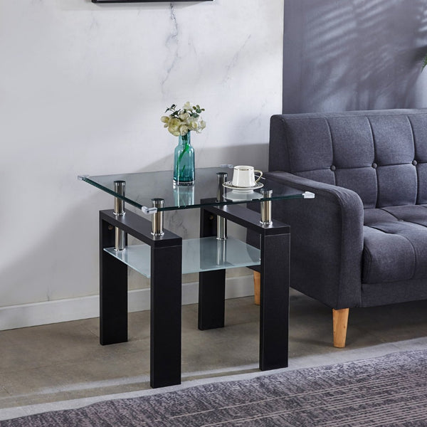 English Elm Clear Tempered Glass Square End Table Chrome Frame Frosted Shelf Modern Living Room W1311P144550