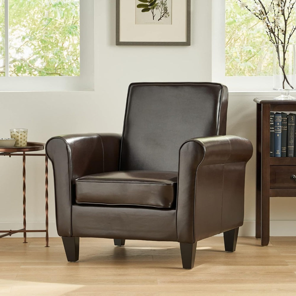 English Elm Hollister Upholstered Club Chair with Rolled Arms Piped Seams and Birch Wood Legs 38374.00PU