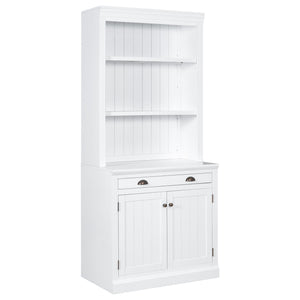 English Elm 83.4"Tall Bookcase with 3 LED Lights, Modern White Bookshelf with 2 Doors 1 Drawer & Adjustable Shelves SR000002AAK