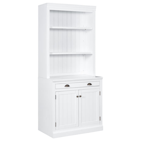 English Elm 83.4"Tall Bookcase with 3 LED Lights, Modern White Bookshelf with 2 Doors 1 Drawer & Adjustable Shelves SR000002AAK
