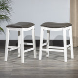 English Elm Saddle Stool -25" Counter Stool, White/Dark Gray Pu, Set Of 2