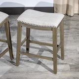 English Elm Saddle Stool -25" Counter Stool, Gray/Light Gray Fabric, Set Of 2