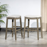 English Elm Saddle Stool, -29" Barstool Gray/Light Gray Fabric, Set Of 2