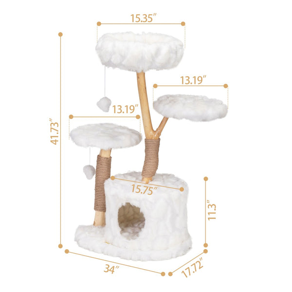 English Elm Modern Natural Branch Cat Tower Plush Perches Enclosed House Scandinavian Home Decor W2181P144452