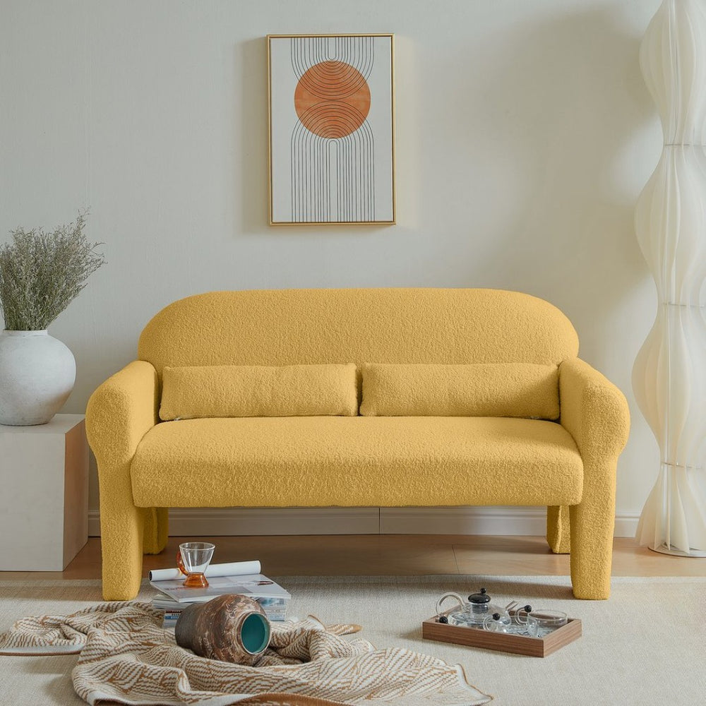 English Elm boucle Weave Loveseat Solid Wood Frame Compact Two Seat Sofa Modern Living Room W848S00020
