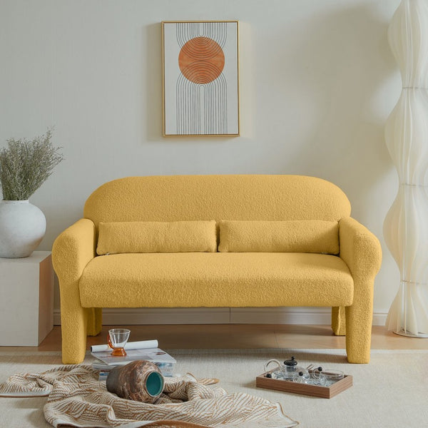 English Elm boucle Weave Loveseat Solid Wood Frame Compact Two Seat Sofa Modern Living Room W848S00020