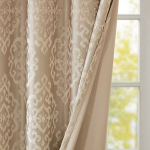 English Elm Knitted SunSmart Mirage Jacquard Damask Total Blackout Curtain Panel Pair 2-Pack Champagne 50x84" B035129803