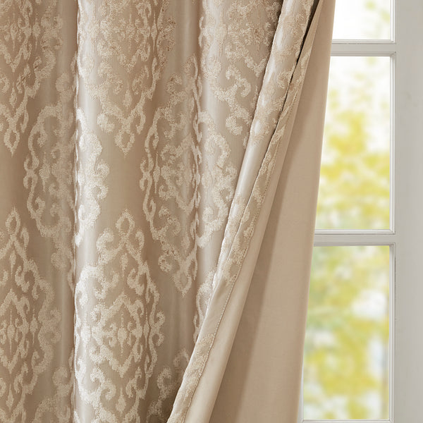 English Elm Knitted SunSmart Mirage Jacquard Damask Total Blackout Curtain Panel Pair 2-Pack Champagne 50x84" B035129803