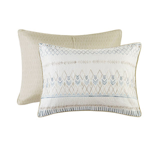 English Elm 5 Piece Printed Seersucker Comforter Set with Tassel Pillows, Reversible Antimicrobial Farmhouse Chic Taupe+Blue 18.11 L x 23.23 W x 10.63 H B035128860