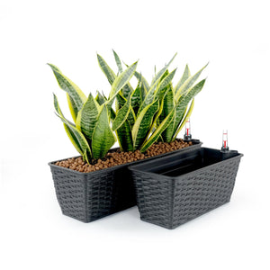 English Elm 2-Pack Elegant Self-Watering Rectangle Planters - Hand-Woven Wicker In Espresso For Indoor/Outdoor Use B046P144635