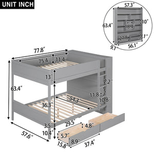 English Elm Full Over Bunk Bed with Built-in Drawers Cabinet Pinewood Kids Bedroom Gray LT000769AAE