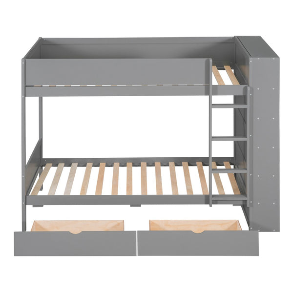 English Elm Twin Over Kids Bunk Bed Pinewood Frame with Built-in Drawers and Cabinet Storage Gray LT000768AAE