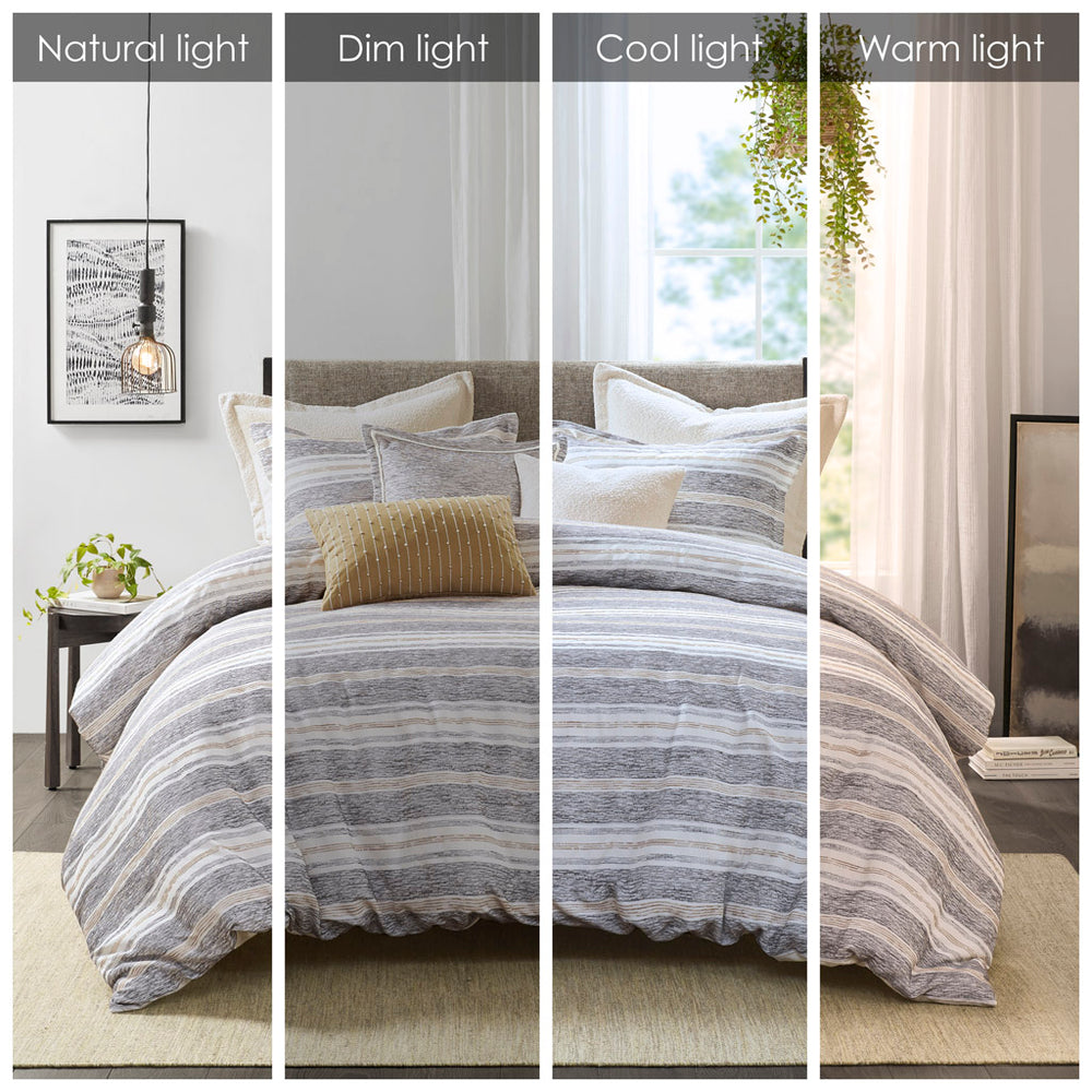 English Elm Oversized Madison Park Signature Oasis Chenille Jacquard Striped Duvet Set with Euro Shams & Pillows Charcoal 18.9 L x 22.83 W x 16.14 H B035128974