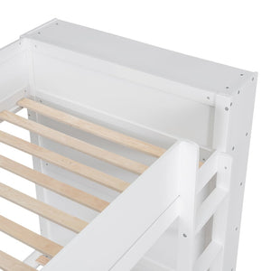English Elm Twin Over Kids Bunk Bed Pinewood Frame with Built-in Drawers and Cabinet Storage White LT000768AAK