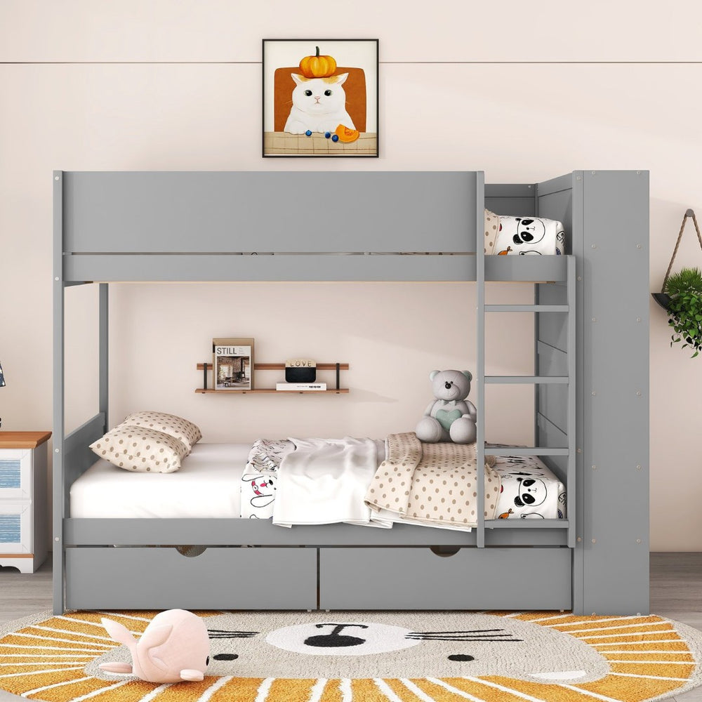 English Elm Full Over Bunk Bed with Built-in Drawers Cabinet Pinewood Kids Bedroom Gray LT000769AAE