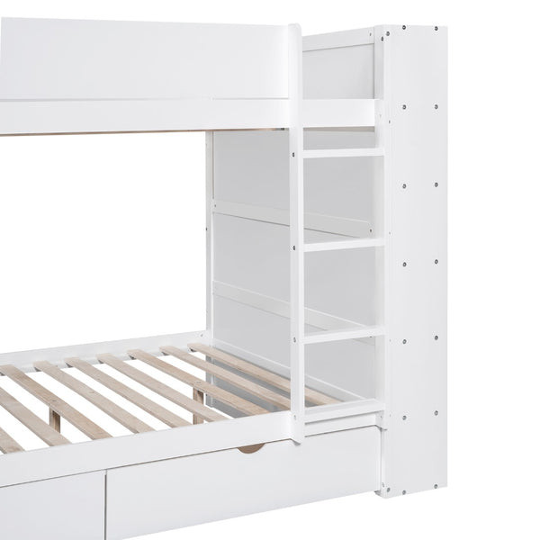 English Elm Full Over Bunk Bed with Built-in Drawers Cabinet Pinewood Kids Bedroom White LT000769AAK