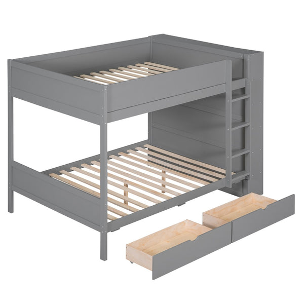 English Elm Full Over Bunk Bed with Built-in Drawers Cabinet Pinewood Kids Bedroom Gray LT000769AAE