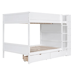 English Elm Full Over Bunk Bed with Built-in Drawers Cabinet Pinewood Kids Bedroom White LT000769AAK