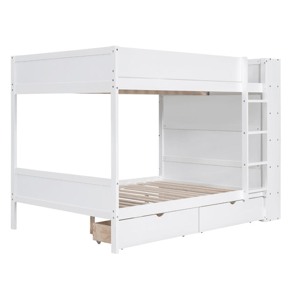 English Elm Full Over Bunk Bed with Built-in Drawers Cabinet Pinewood Kids Bedroom White LT000769AAK