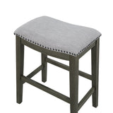 English Elm Saddle Stool -25" Counter Stool, Gray/Light Gray Fabric, Set Of 2