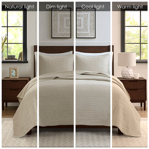 English Elm Queen Hampton Hill Velvet Touch Oversized Quilted 3-Piece Set — Plush Herringbone, Brushed Softness, Machine Washable B035129011