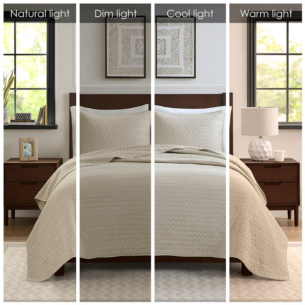 English Elm Queen Hampton Hill Velvet Touch Oversized Quilted 3-Piece Set — Plush Herringbone, Brushed Softness, Machine Washable B035129011